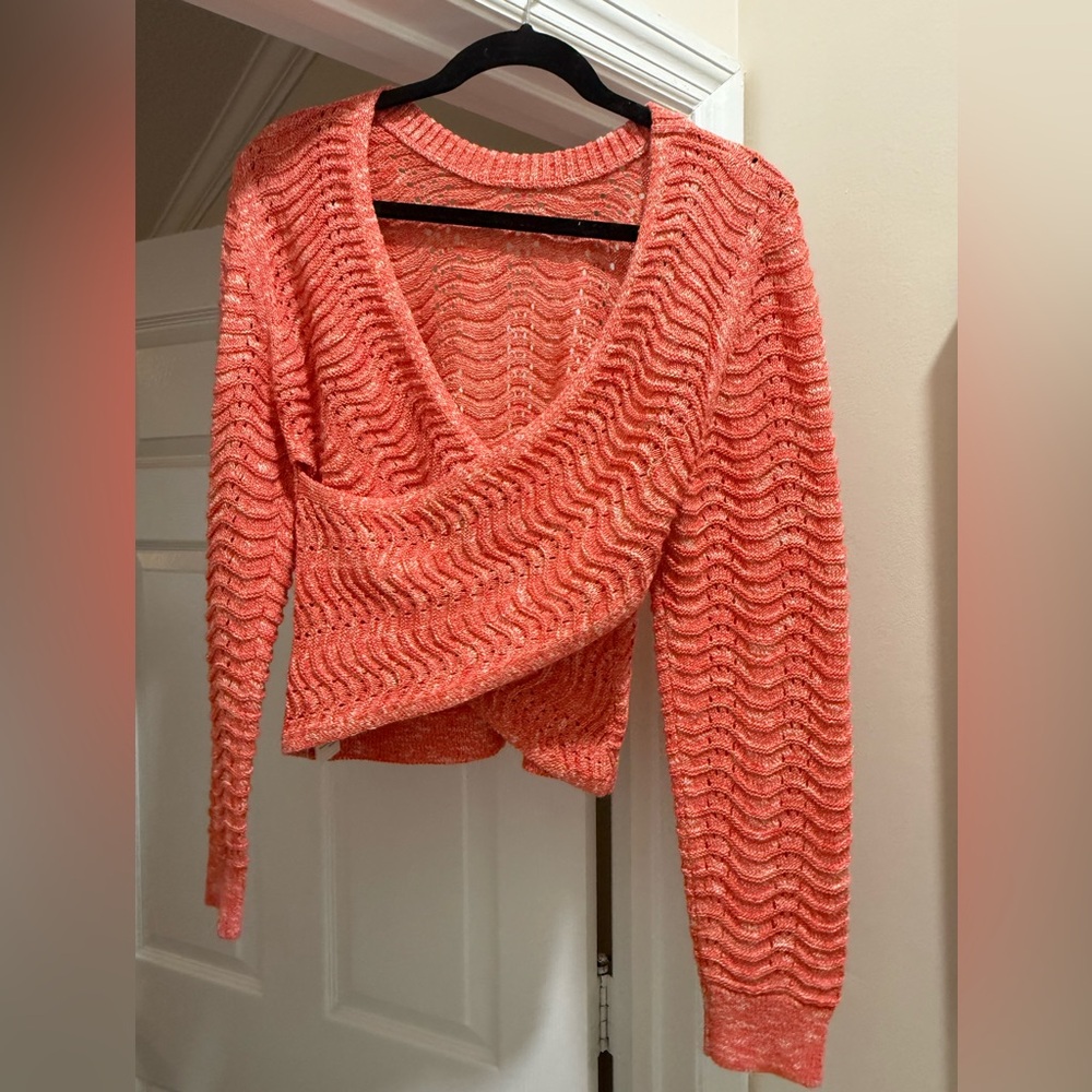Seven7 Coral Wrap V-Neck Knit Sweater